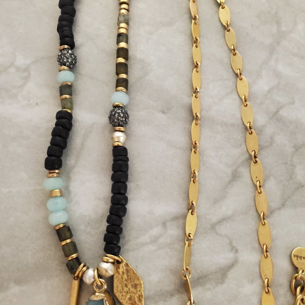 ✨ Stella and Dot Labradorite Artisan Druzy Beaded Stone Pave Rhinestone Pendant - Picture 3 of 14